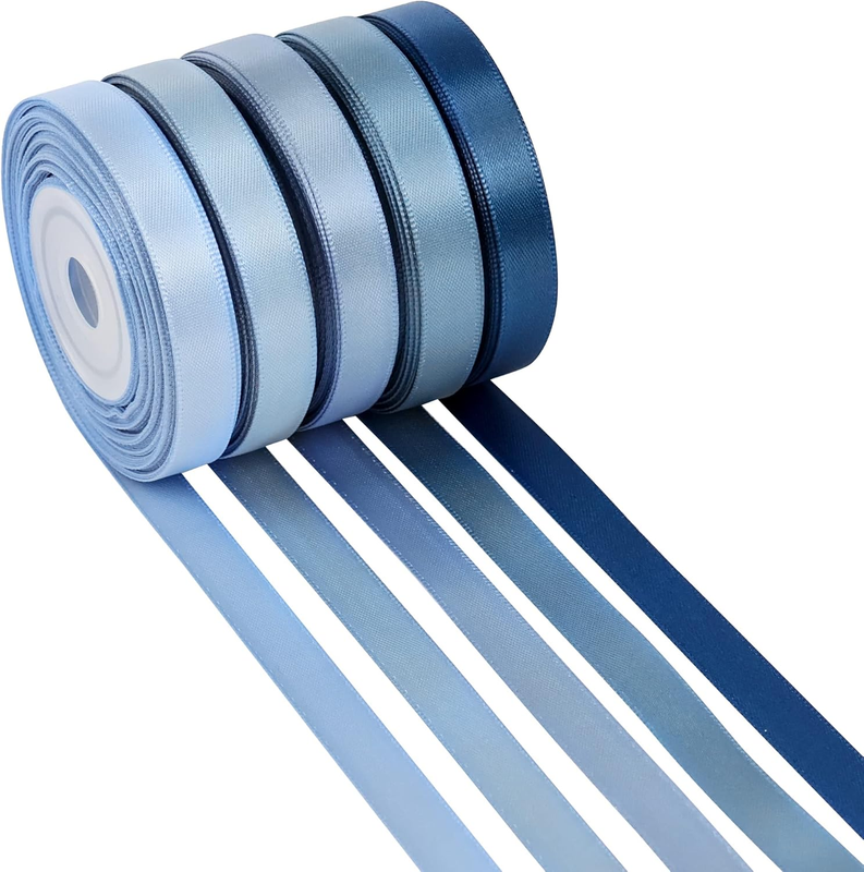 Dusty Blue Ribbon 3/8 inch Satin Ribbon Assorted Dusty Blue Wedding Ribbons for Flower Bouquets Wedding Bridal Shower Decor Gift Wrapping DIY Crafts Hair Decor- 10 Yards x 5 Color