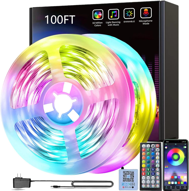 Led Lights 100ft（2Rools of 50ft）, Smart APP Control Music Sync Led Strip Lights