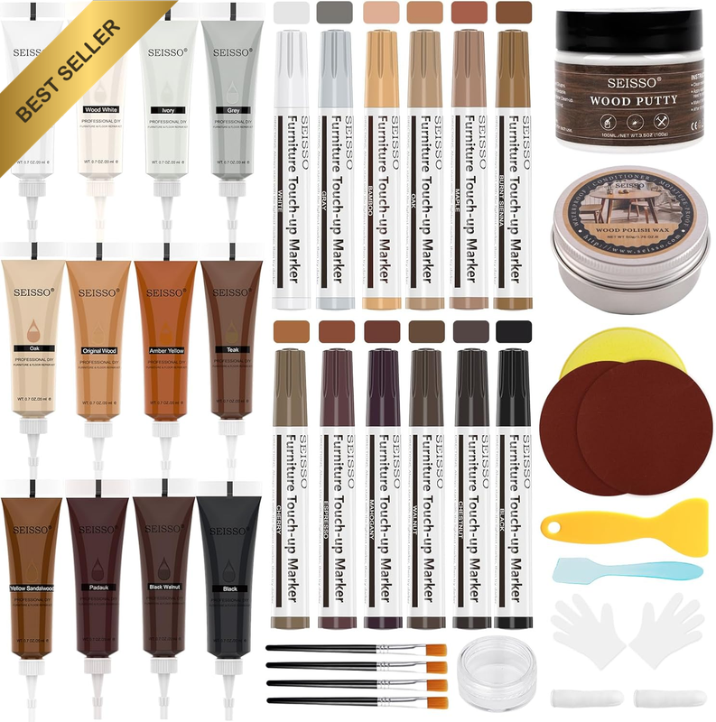 Wood Furniture Repair Kit, 12 Colors Wood Fillers, Furniture Touch up Markers wi