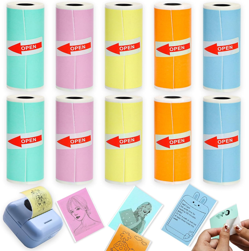 10 Rolls Colorful Mini Thermal Printer Paper Refill for Most Mini Printers, 57 X