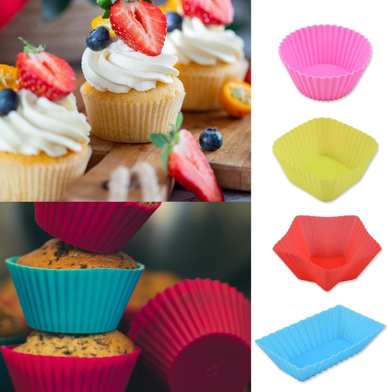 Pack of 42 Silicone Baking Cups Reusable Muffin Cups BPA Free Cupcake Liner Tray
