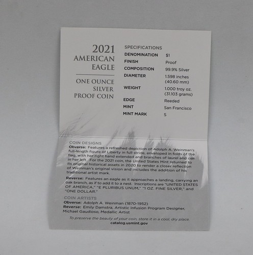 2021-S TYPE 2 $1 AMERICAN SILVER PROOF EAGLE OGP COA ~ FREE SHIPPING #1802 Front