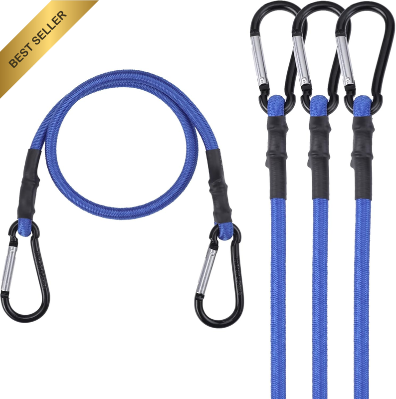 4-Pack 60 Cm Bungee Cords, Heavy-Duty 8 Mm Elastic Rope with Aluminium D-Rings f