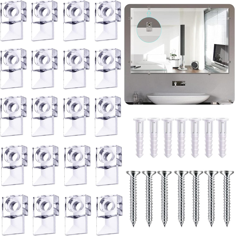 20-Piece Mirror Holder Clip Kit with Screws and Mirror Hanging Kit (Silver)