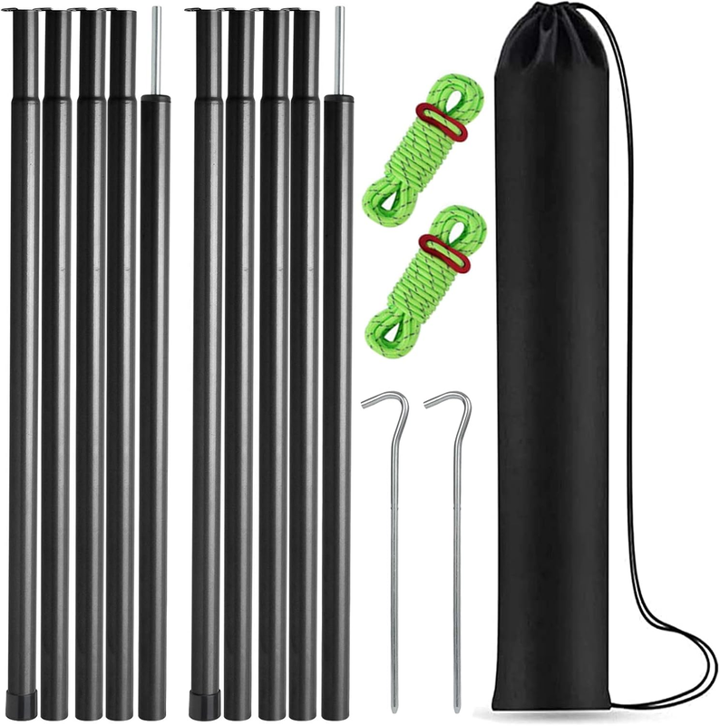 Tent Poles Adjustable Tarp Poles Steel Rods for Tarp Canopy Camping Replacement