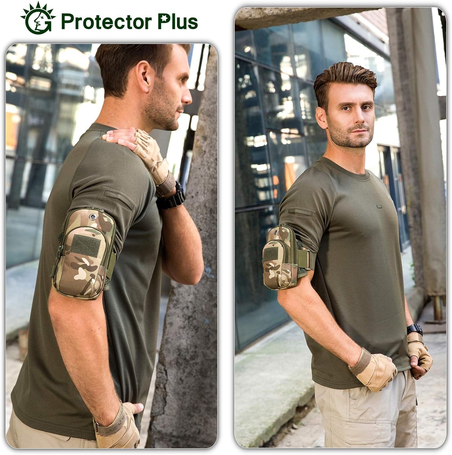 2 Pockets Large Running Phone Armband Holder Tactical Molle Arm Pouch Wrist Bag