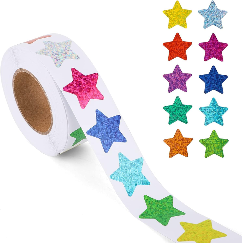 500Pcs Foil Star Stickers, 1Inch Small Star Stickers Roll Colored Self Adhesive