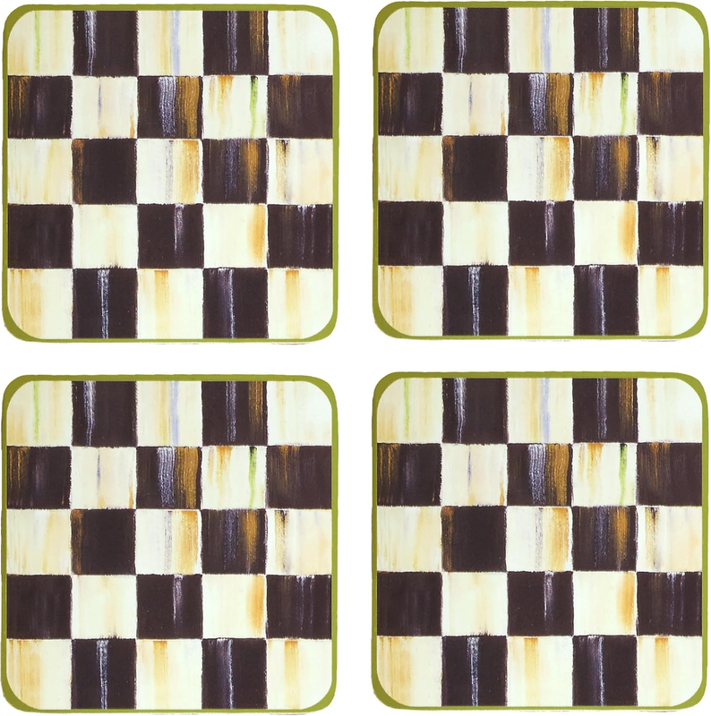 MACKENZIE CHILDS Square Cork Back Coaster Set of 4 Black & Whi...