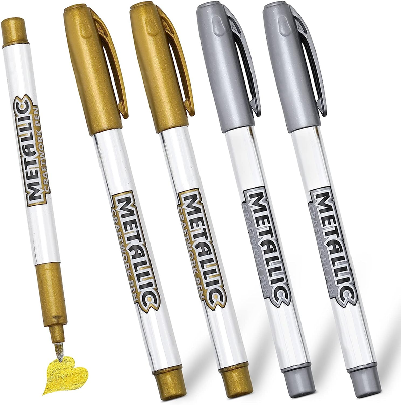 Silver Gold Metallic Marker Pens, Shiny Glittering Gold Silv