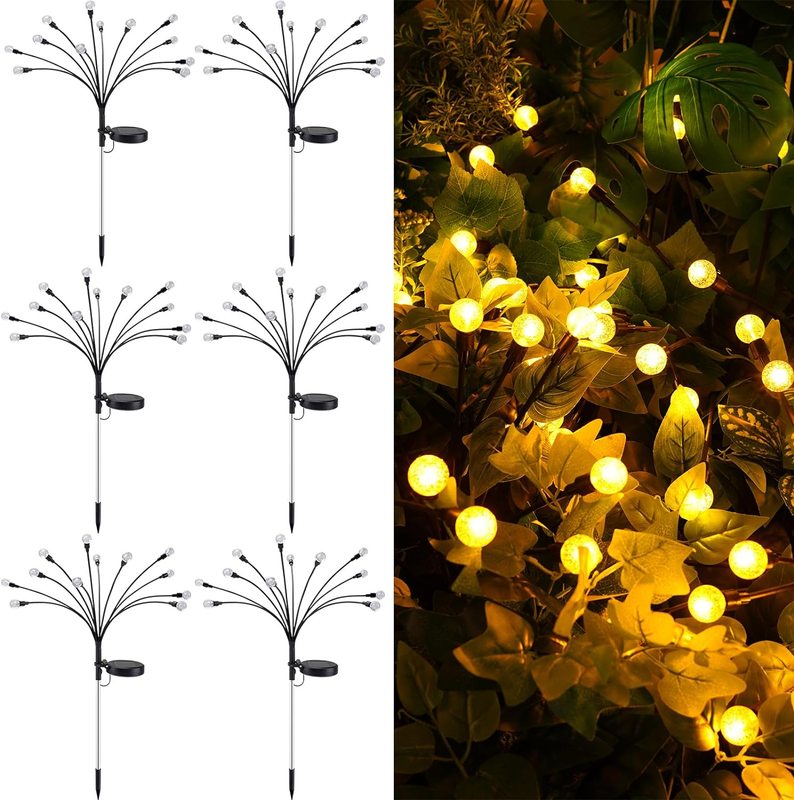 72 LED Solar Powered Firefly Garden Lights, Upgraded Swaying Crystal Globe Solar
