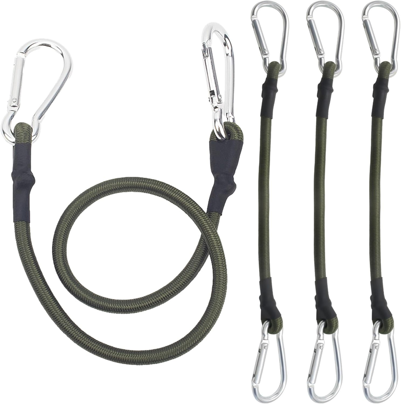 4-Pack Heavy Duty Bungee Cords with Carabiner Hooks – 8Mm Elastic Tie down Strap