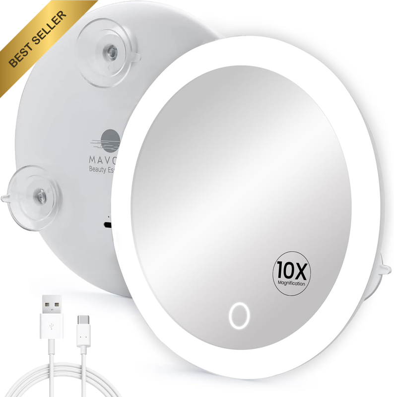 17Cm LED Magnifying Mirror with 3 Strong Suction Cups | 10X Magnification | Port