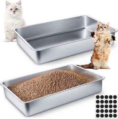 2 Pcs Stainless Steel Litter Box Rust Proof Metal Cat Box