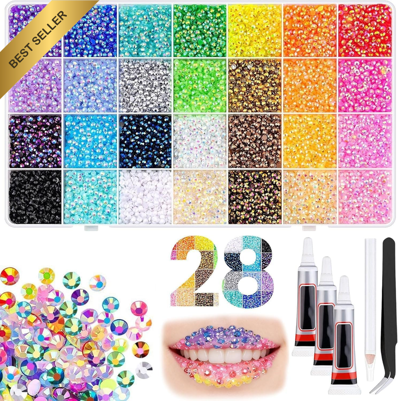 32000Pcs 28 Colors Jelly Rhinestones for Bedazzling | Multicolor 3Mm Crystal wit