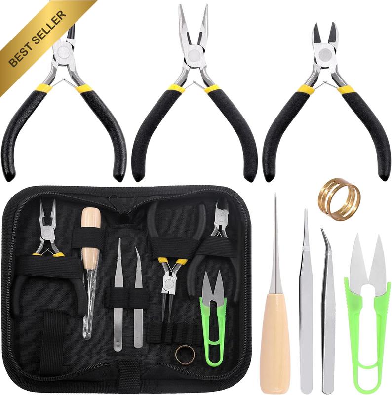 9Pcs Jewelry Making Tools Kit, Includes Chain Nose Pliers, round Nose Pliers, Wi