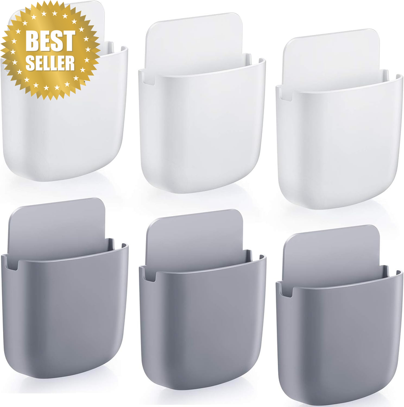 6 Pieces Adhesive Remote Control Holder Wall Mount Media Storage Box Sticky Orga