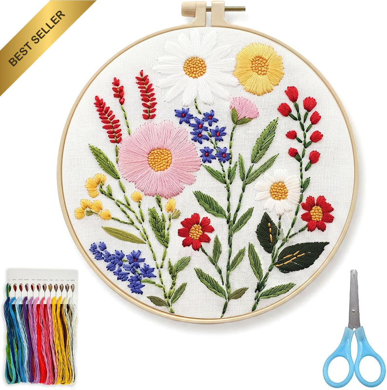 Embroidery Kit for Beginners with Printed Pattern & Hoop