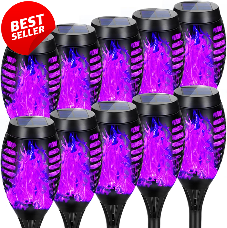 10 Pack Purple Halloween Solar Lights Outdoor Flickering Flame Decor - US