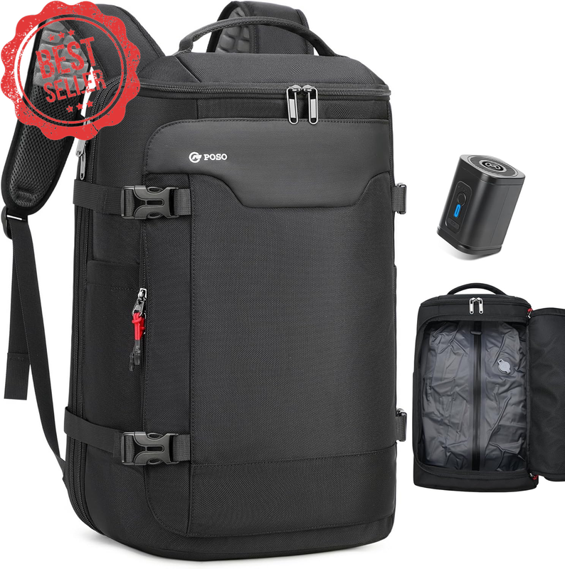 60L Vacuum Seal Backpack Black w/ Pump Laptop Compartment Water-Resistant Bag