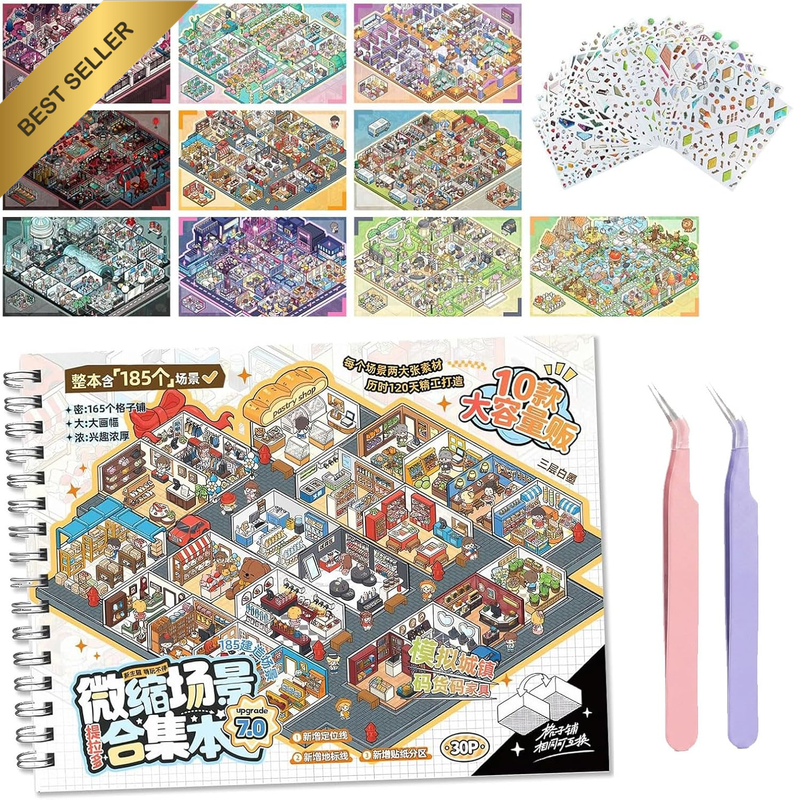 DIY 3D Sticker Scene Book, Mini Scene Sticker Craft Kit for Arts & Crafts, 3D Mi