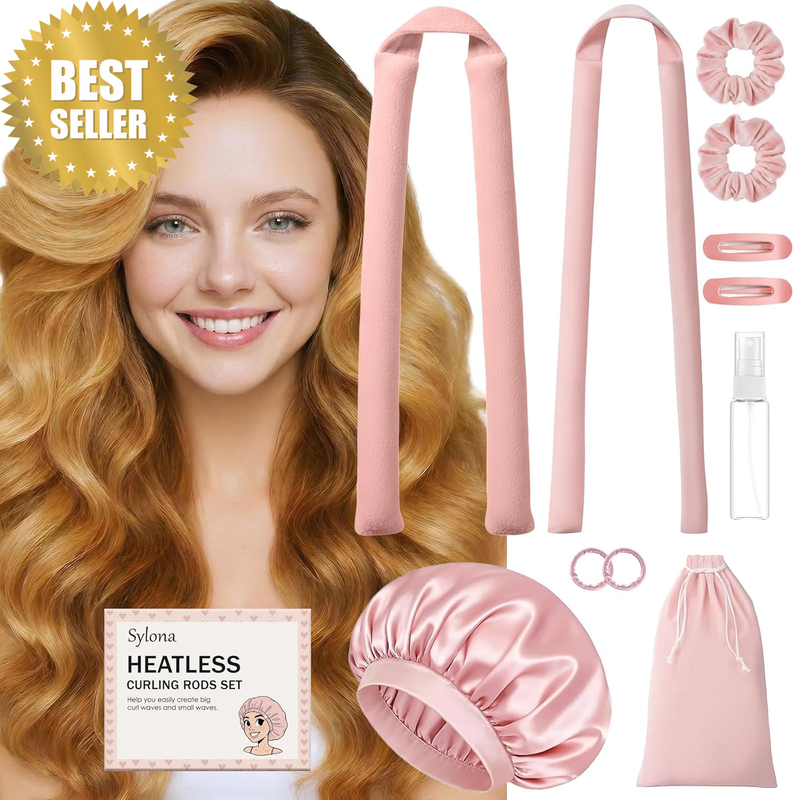 Heatless Curlers Set,  2 Sizes of Soft Curling Rods for Women Long Hair, No Heat