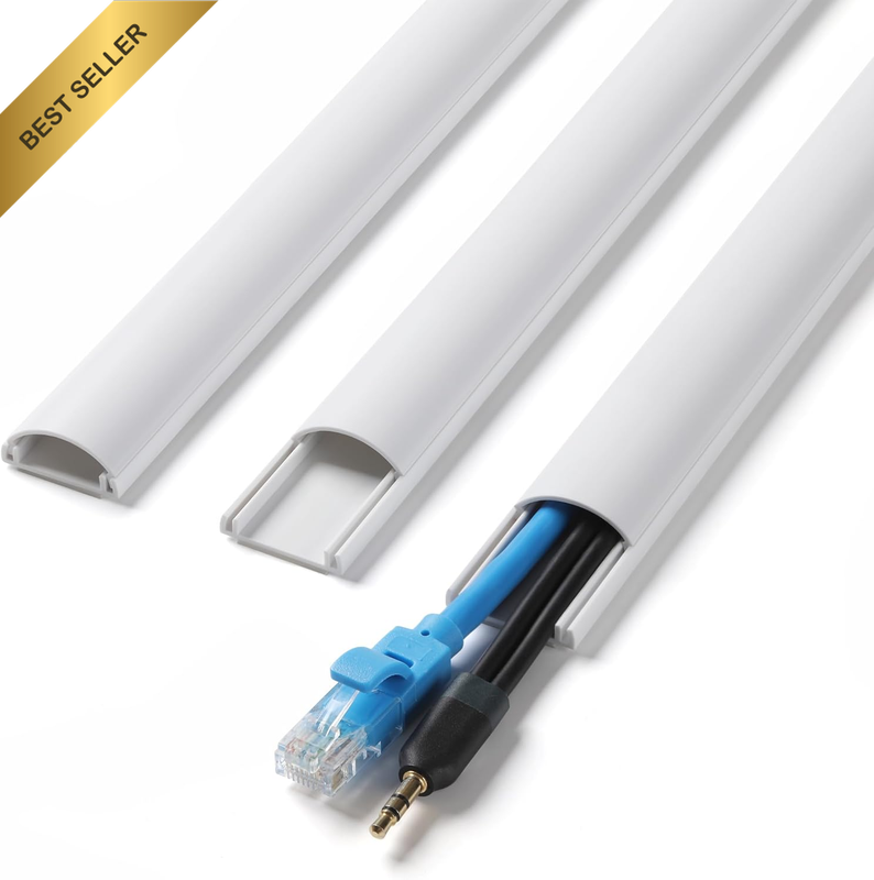 42.5In Cord Covers for 1-2 Wires on Wall, 1" W X 0.4" H, White