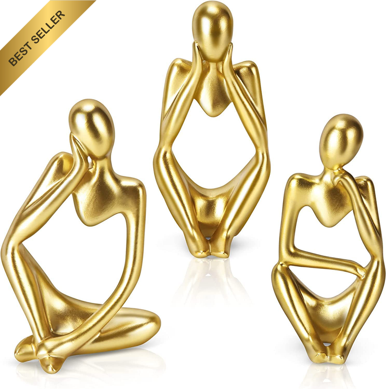 Thinker Statue Gold Decor Abstract Art Sculpture, Golden Resin Collectible Figur
