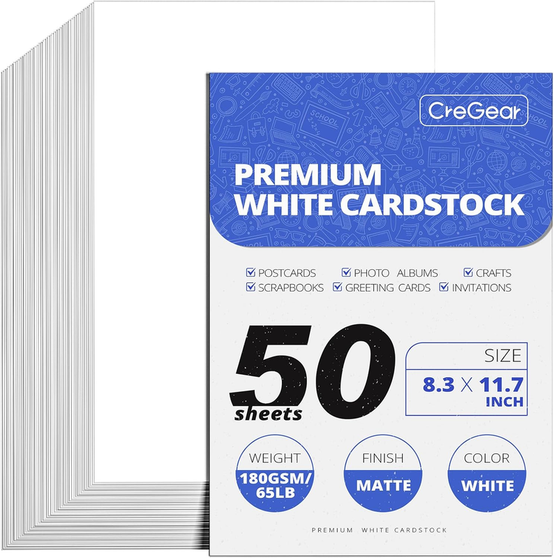 50 Sheets White Cardstock Paper A4 (8.3 X 11.7), Thick Cardstock 65Lb/180Gsm Car