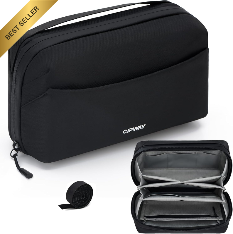 Black Premium Water-Resistant Tech Pouch Travel Organizer for Electronics
