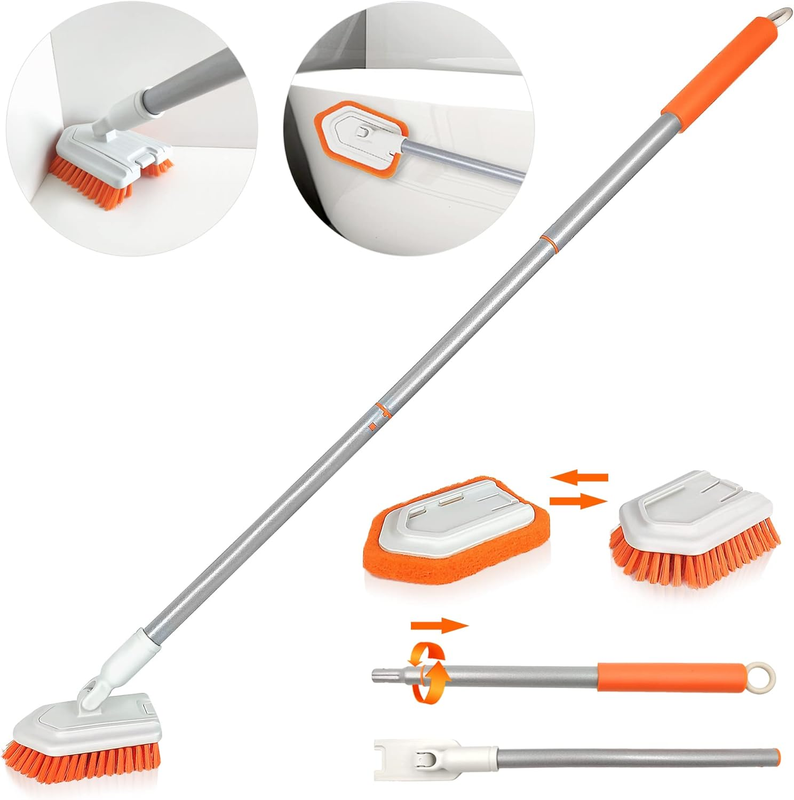 Shower Scrubber 2-in-1 Tub and Tile Cleaning Brush with Long Handle, Detachable