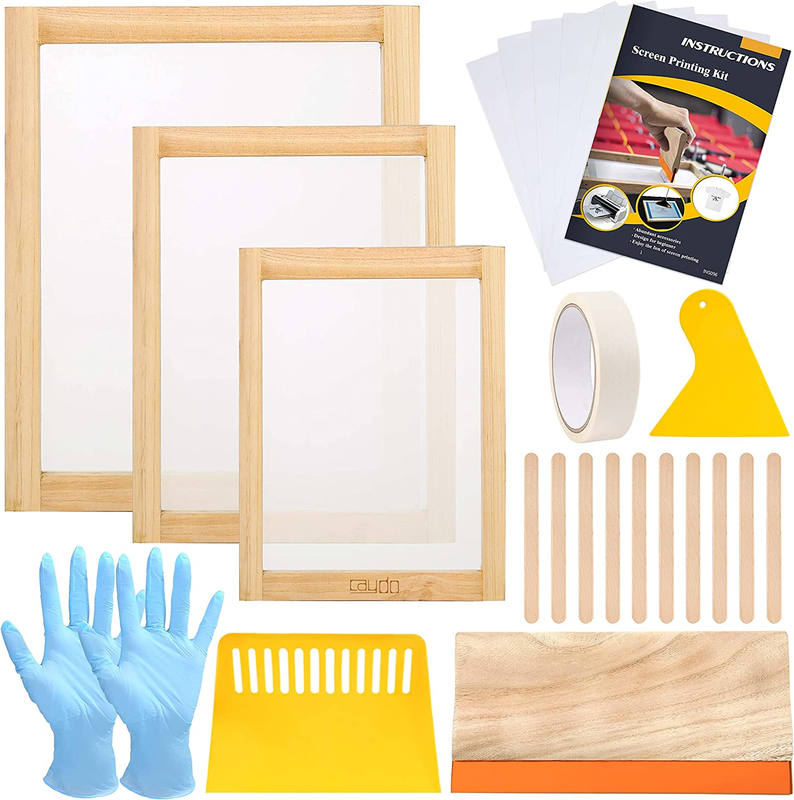 24 Pieces Screen Printing Kit Include 3 Sizes Wood Silk Screen Printing Fram...