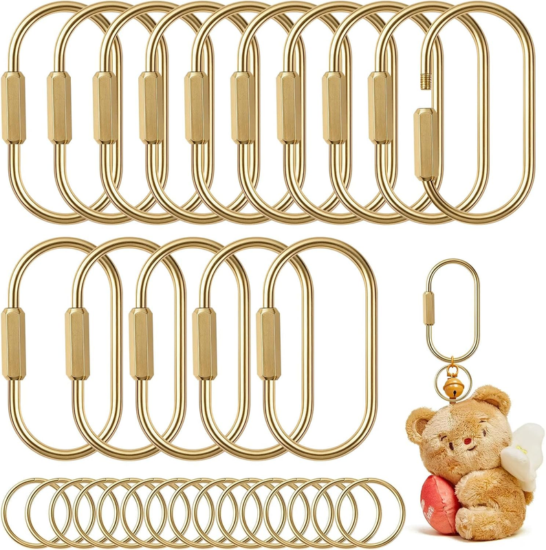 Uniclife 10/15 Pcs Gold Brass Carabiner Bag Charm Keychain Making Kit