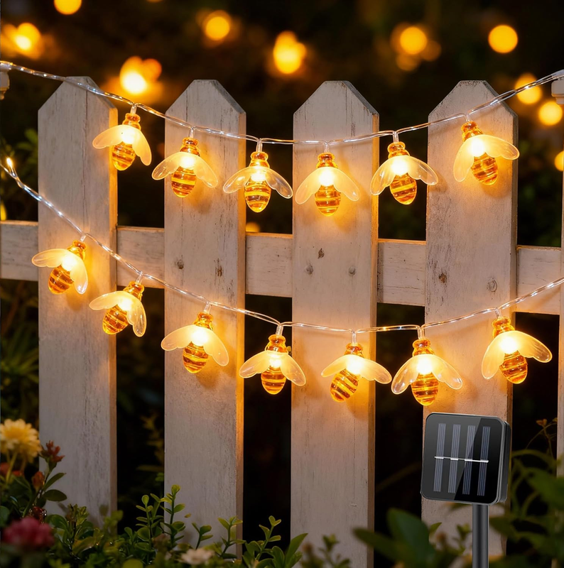 Solar Bee String Lights 3D Fairy Lights Outdoor Waterproof Garden Patio Decor