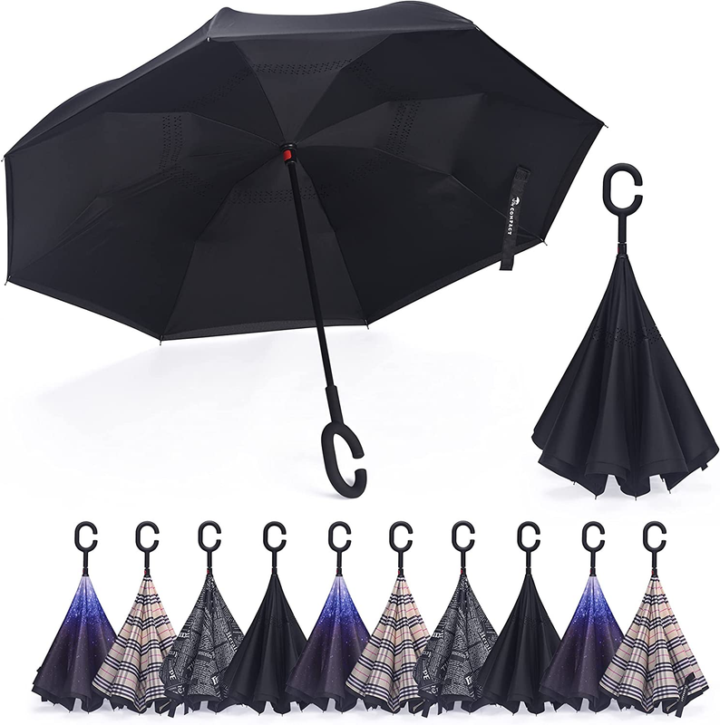 Inverted  Large Umbrella Windproof Double Layer Reverse with C-Shaped Handle
