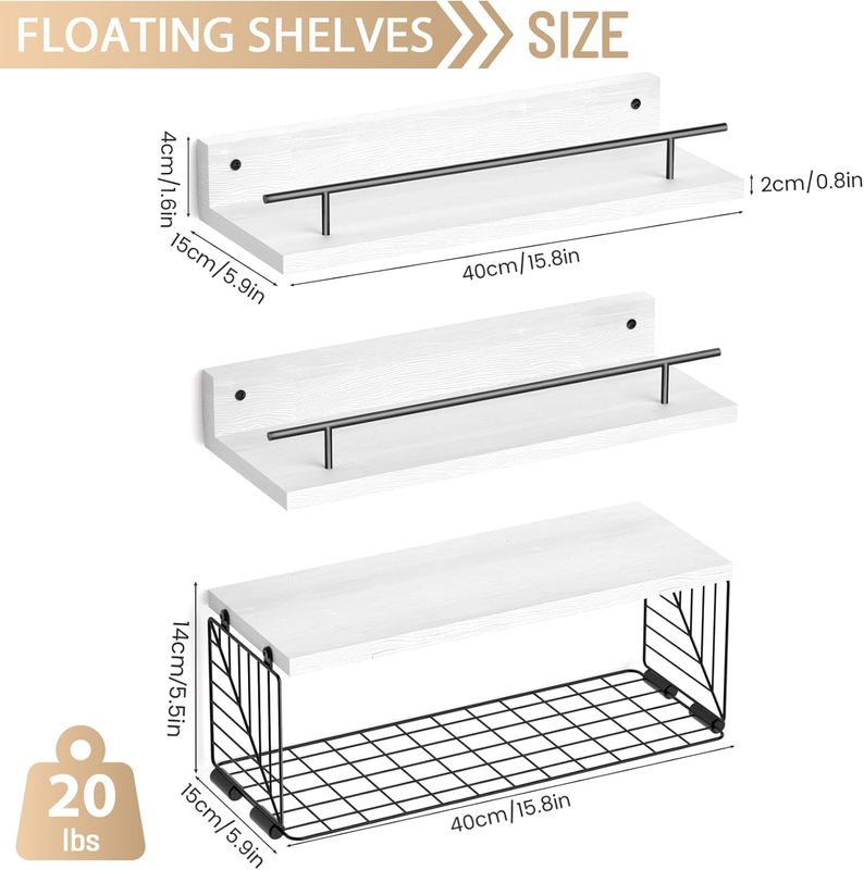 Bathroom Shelves with Wire Storage Basket, Floating Shelves Over Toilet with Pro
