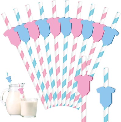 Whaline 60Pcs Gender Reveal Paper Straws Boy or 7.8 x 0.2inch, Blue, Pink 