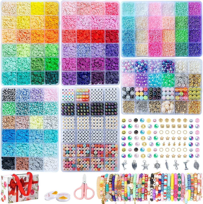 6-Box Friendship Bracelet Making Kit - 16,000pcs Clay Beads, Seed Beads & Glass