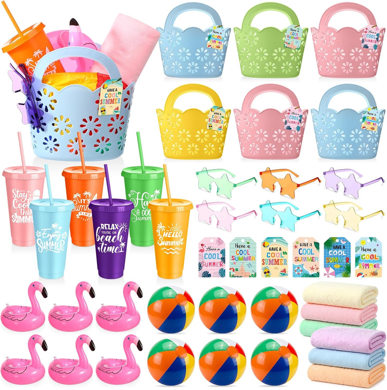 6 Set Summer Pool Party Favor Set Beach Ball Towel Cup Sunglasses Graduation