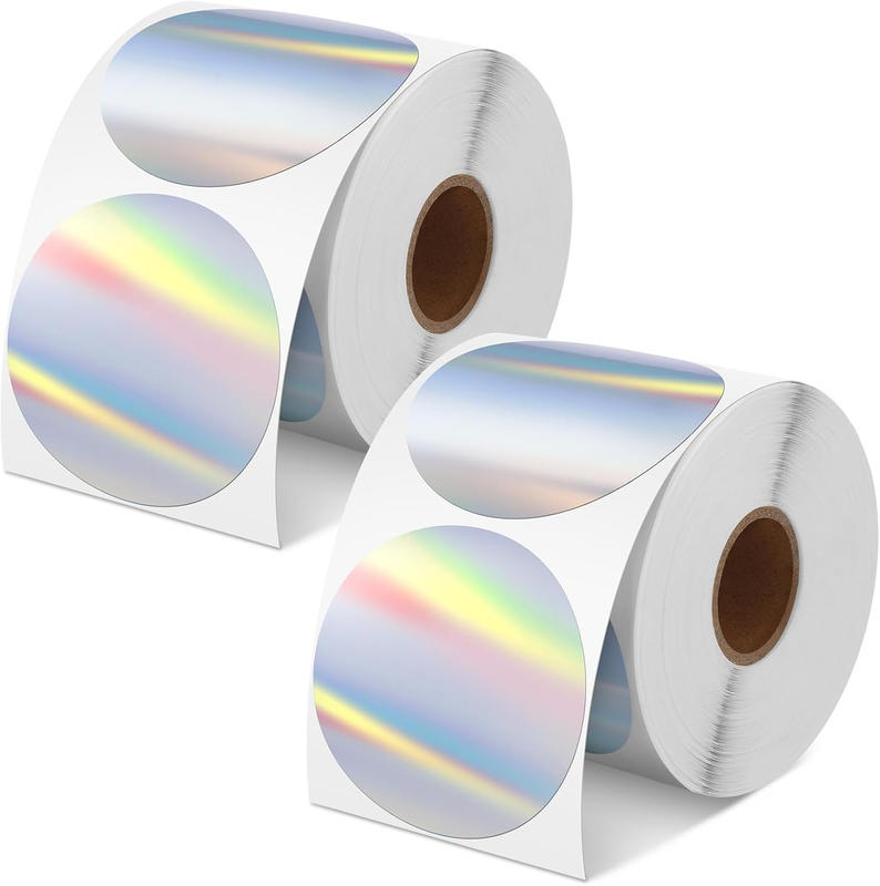 800‑Count 2 Rolls 2 Inch Holographic round Thermal Labels, Self‑Adhesive Printab