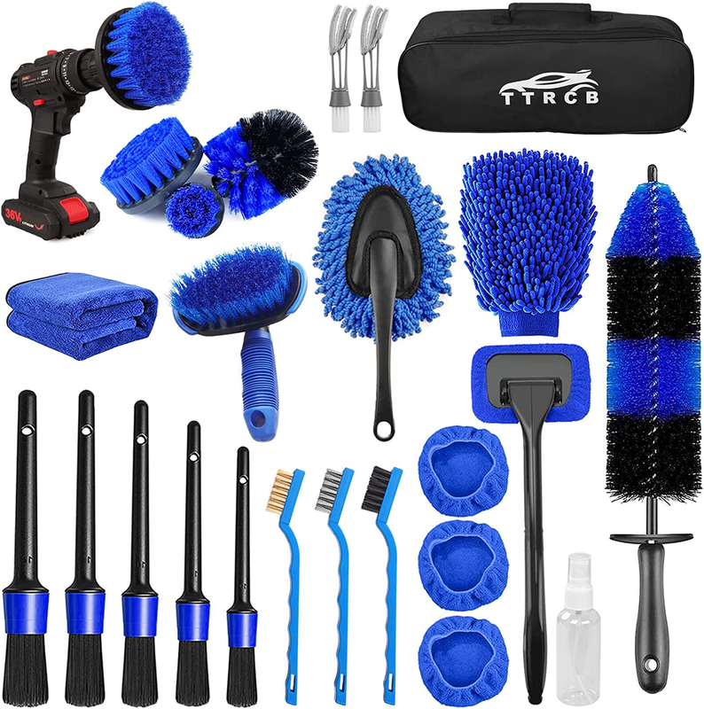 26Pc Car Detailing Kit w/ Brush Set Windshield Tool Interior E...
