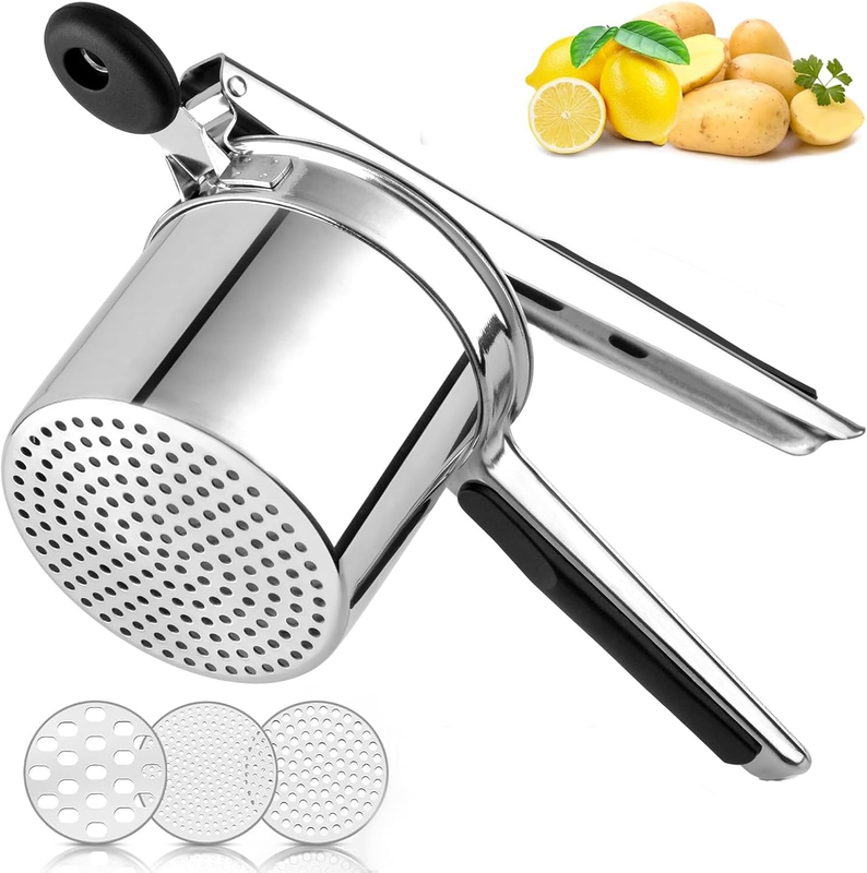 Stainless Steel Extra Large Potato Ricer Heavy Duty Potatoes Masher with 3 Inter
