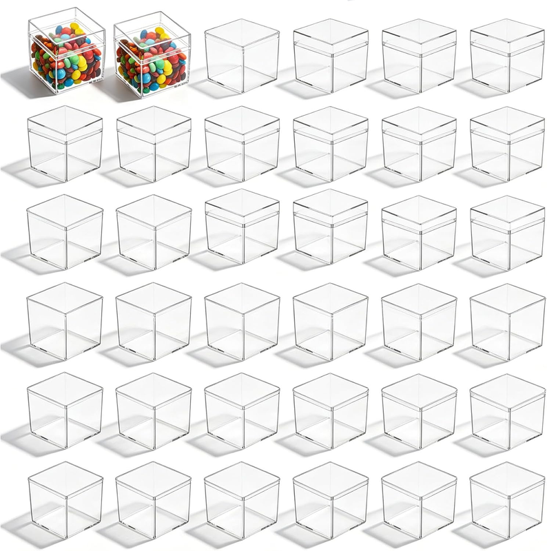 36 Pack Small Storage Boxes with Lids, 2X2X2 Inch Clear Cube Containers for Cand