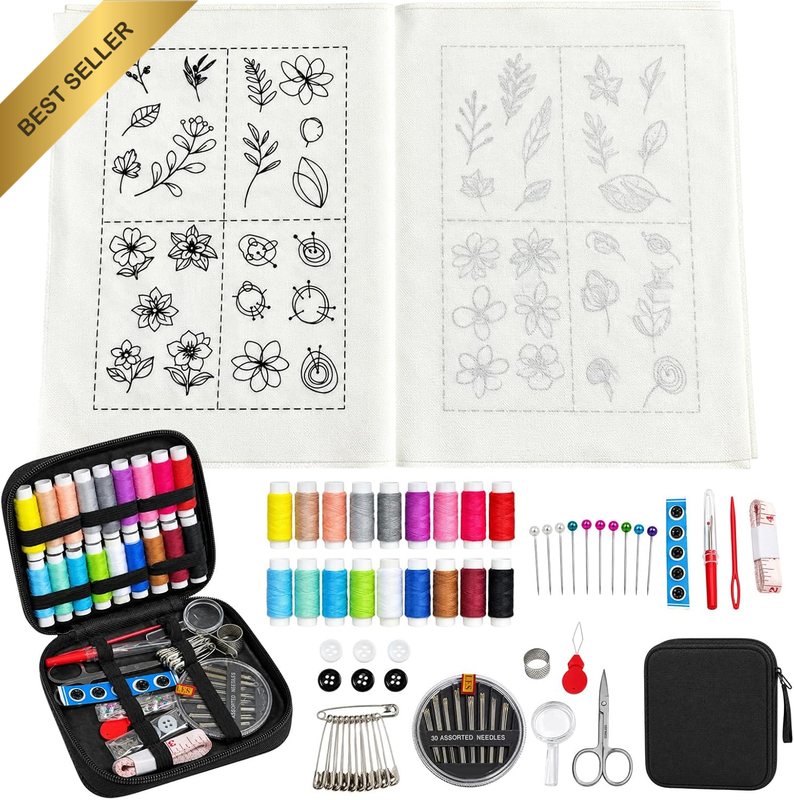 Beginner Embroidery Kit with 106-Stitch Book, 86-Piece Tool Set & Guide