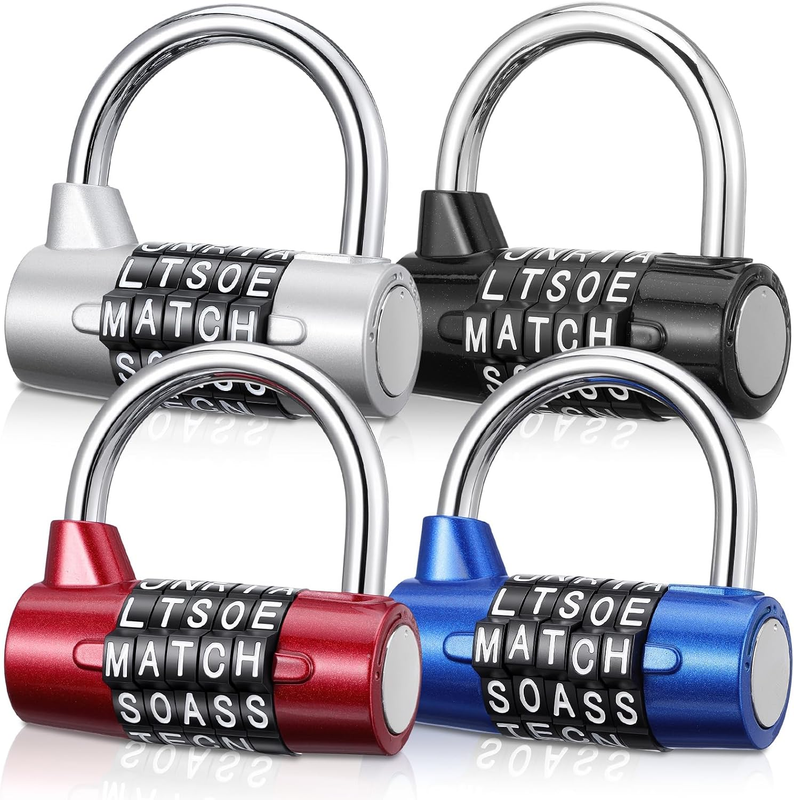 4 Pack 5 Letter Combination Lock - Keyless Resettable Word Padlocks for Gym Lock