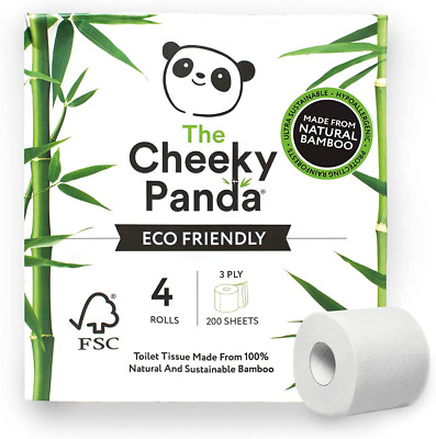 The Cheeky Panda Bamboo Toilet Paper | 4 Rolls with 200 Soft Sheets Each | Stron