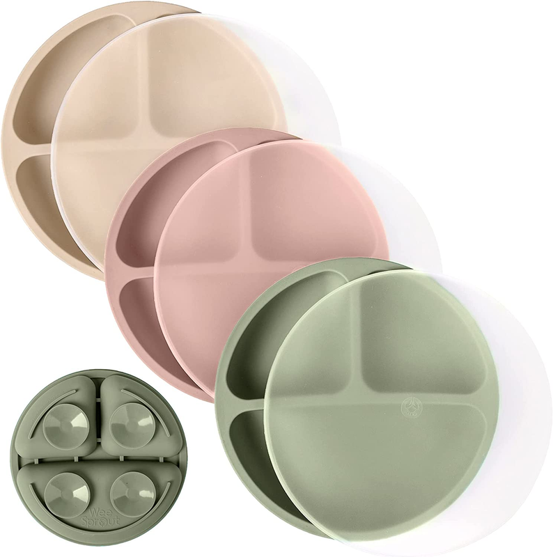 Suction Plates with Lids for Babies & Toddlers - 100% Silicone, Dinnerware Stays