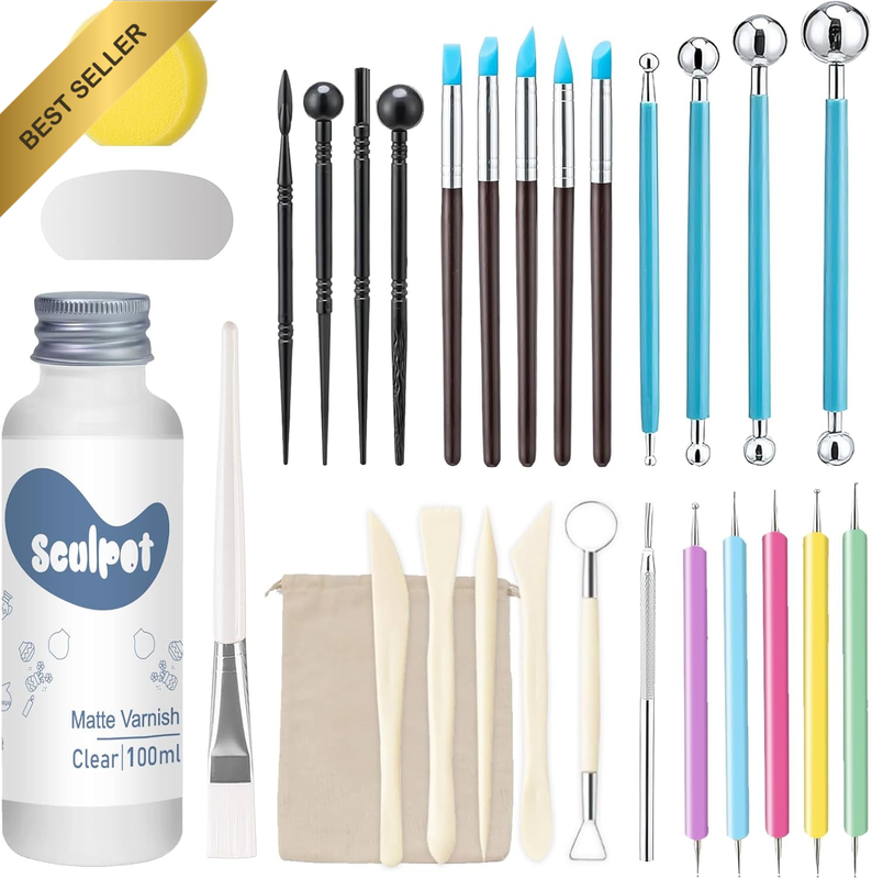 Matte Clay Glaze & 29-Piece Air Dry Clay Tool Kit