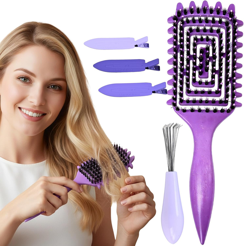 Curly Hair Brush Bounce Curl Brush with Cleaner Claw Detangle Boar Bristle Hair