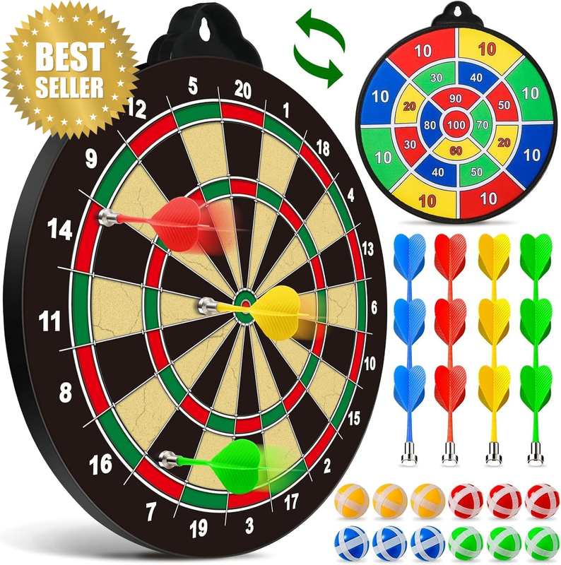 Dart Board Toys for Boys Age 8-12, 2 in 1 Magnetic & Felt Dartboard, Indoor and