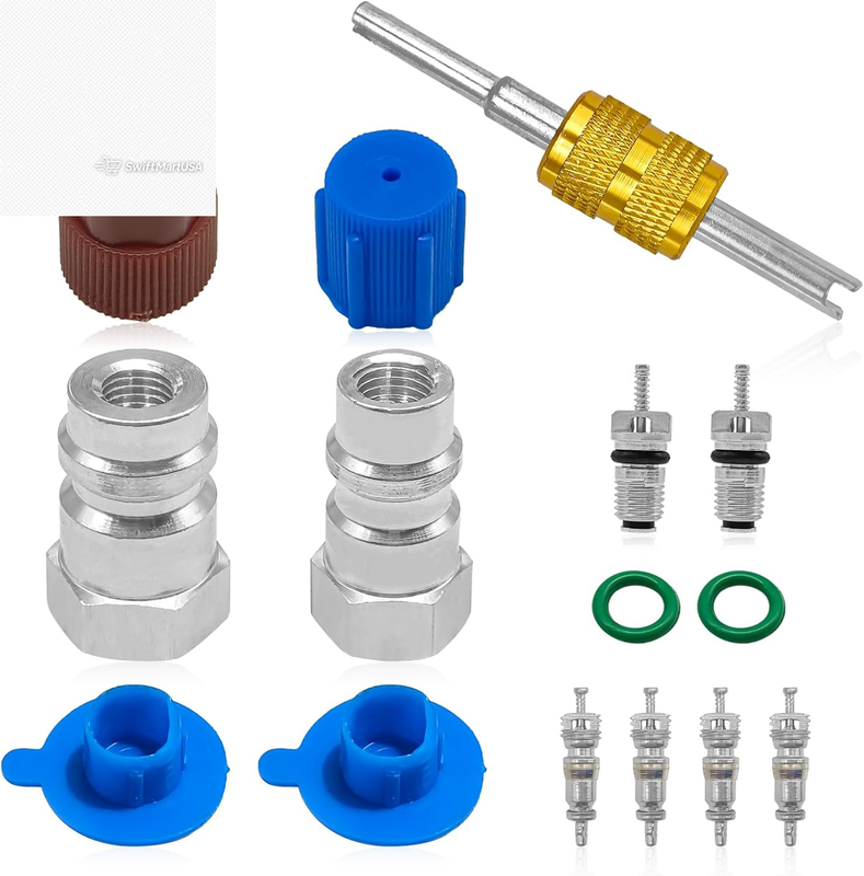 R12 to R134A Conversion Kit, AC Retrofit Fitting Adapter Kit,R12 R22 to R134A High/Low Fitting Port Retrofit 1/4 SAE to 7/16", Fits for Car AC Air Conditioner Refrigerant System